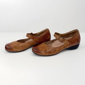 Dansko Fawna Leather Mary Jane Comfort Shoes Y2K Low Wedge Heel Brown Flat 37/7